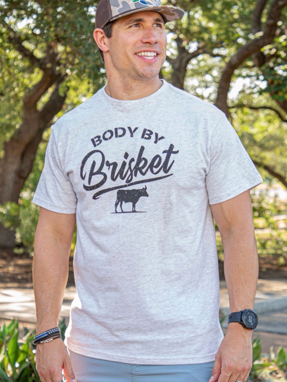 BURLEBO 'Body by Brisket' Graphic Tee - Light Heather Gray with Black Print